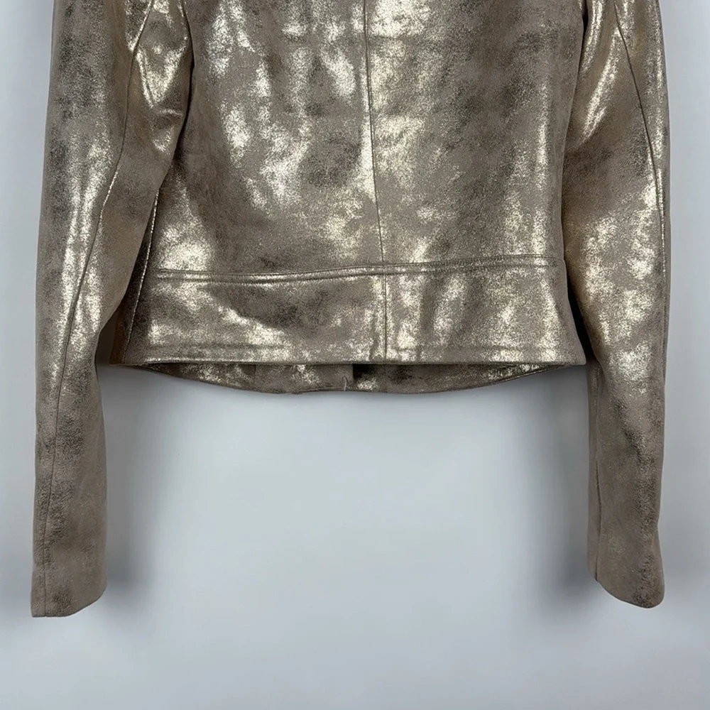 Sunset+Spring Gold Metallic Faux Leather Biker Jacket Size XS - Picture 7 of 10